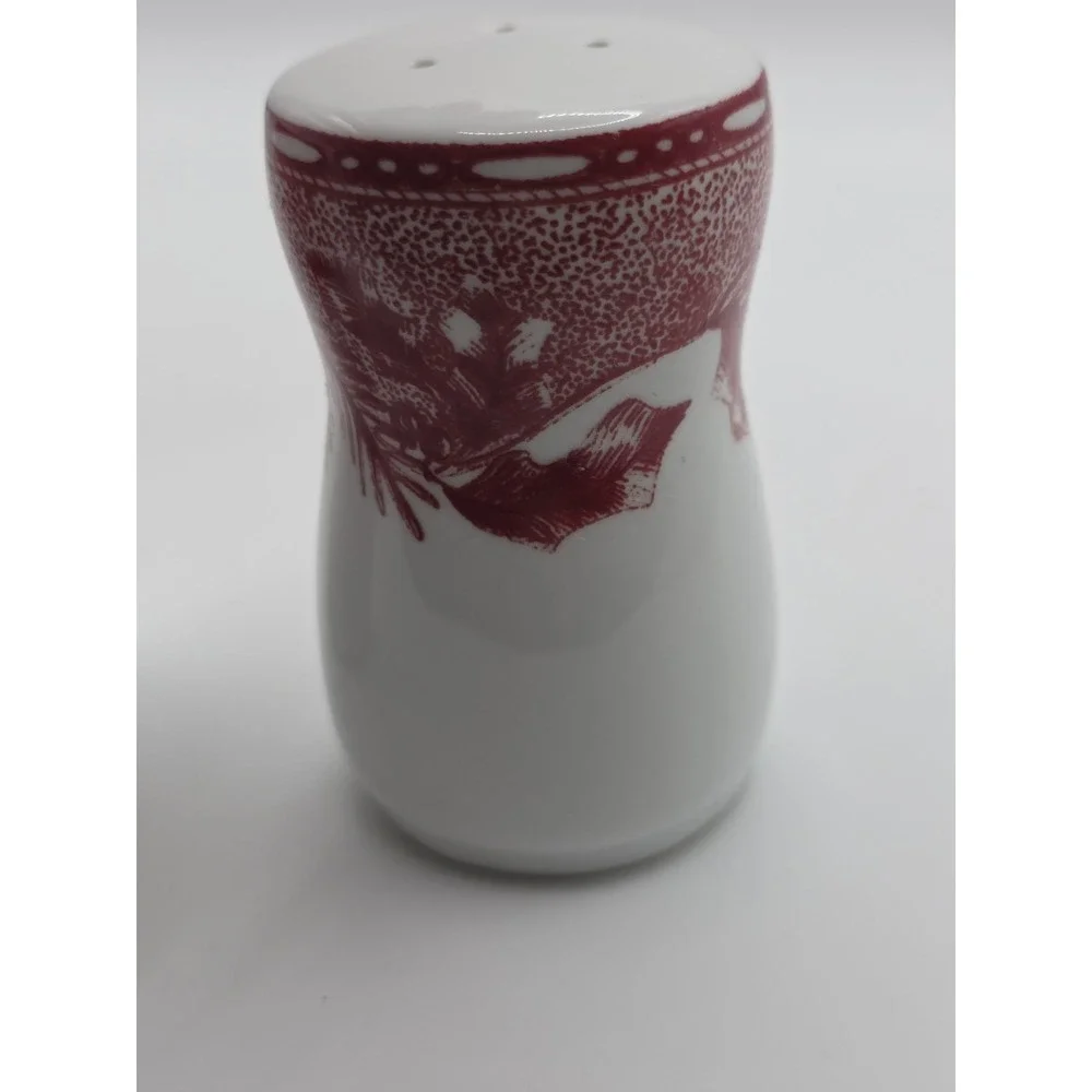 Vintage Ceramic Salt and Pepper Shakers, white red with wheat motif